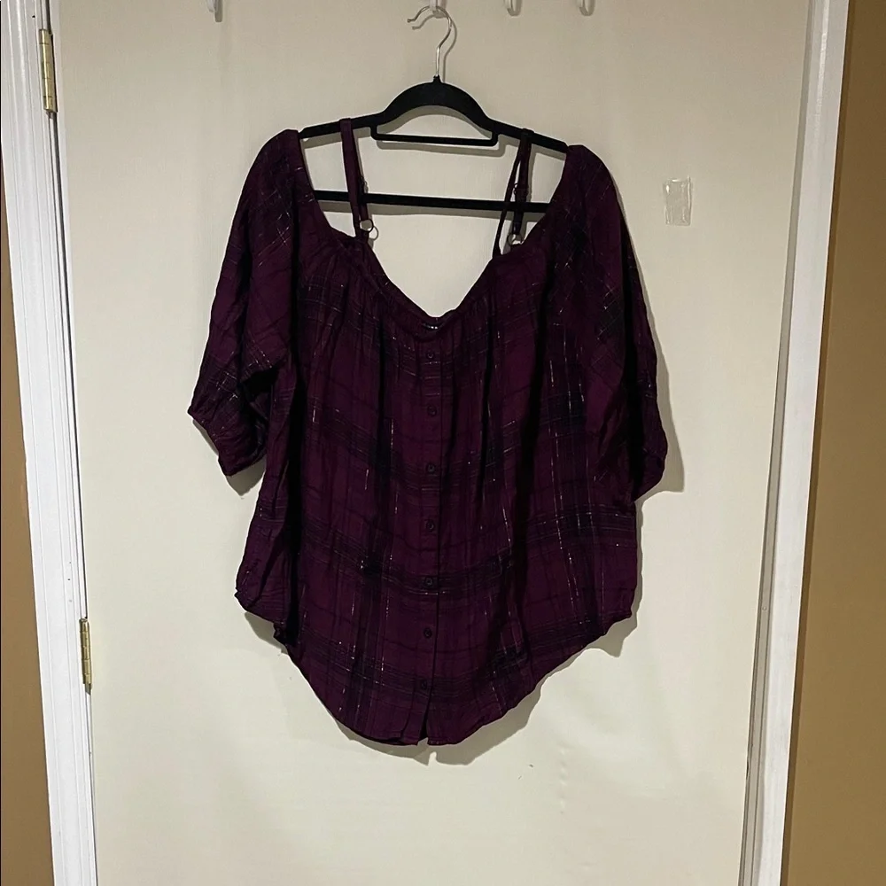 Torrid Deep Purple Plaid Blouse Size 3/ 3XL Like New Condition